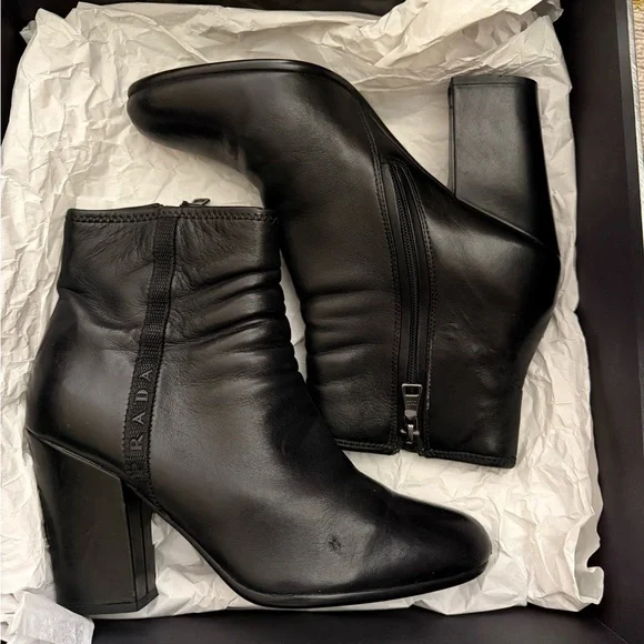 Prada Black Heeled Leather Boots - Picture 6 of 16